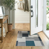 Modern Geometric Grey Teal Patchwork Area Rug