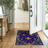 Navy Ornate Gold Pink Floral Area Rug