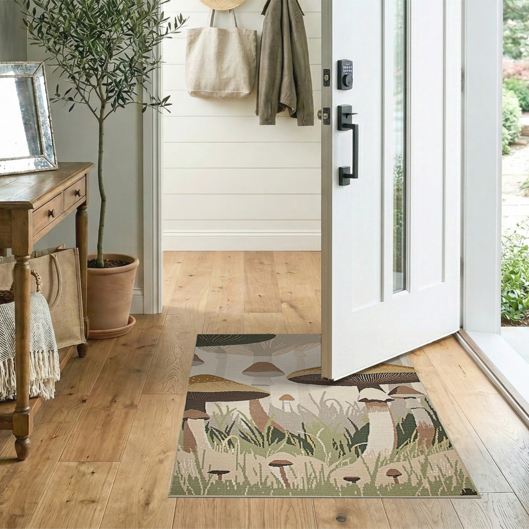 Brown and Tan Whimsical Mushroom Forest Area Rug