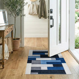 Modern Geometric Blue Grey Block Area Rug