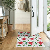 Festive Red Poinsettia Holly Leaf Area Rug