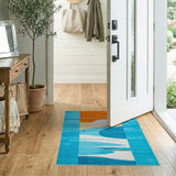 Teal Blue Sunset Waves Geometric Area Rug