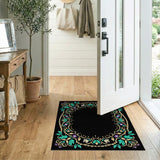 Ornate Teal Purple Floral Oval Border Rug