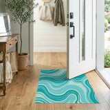 Blue and Teal Teal Wavy Abstract Area Rug