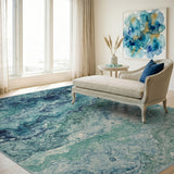 Blue Teal Abstract Marble Area Rug