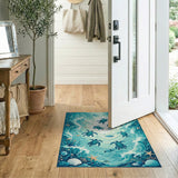 ODIKA Sea Turtle Ocean Life Washable Area Rug - Non-Slip Low Pile Coastal Decor