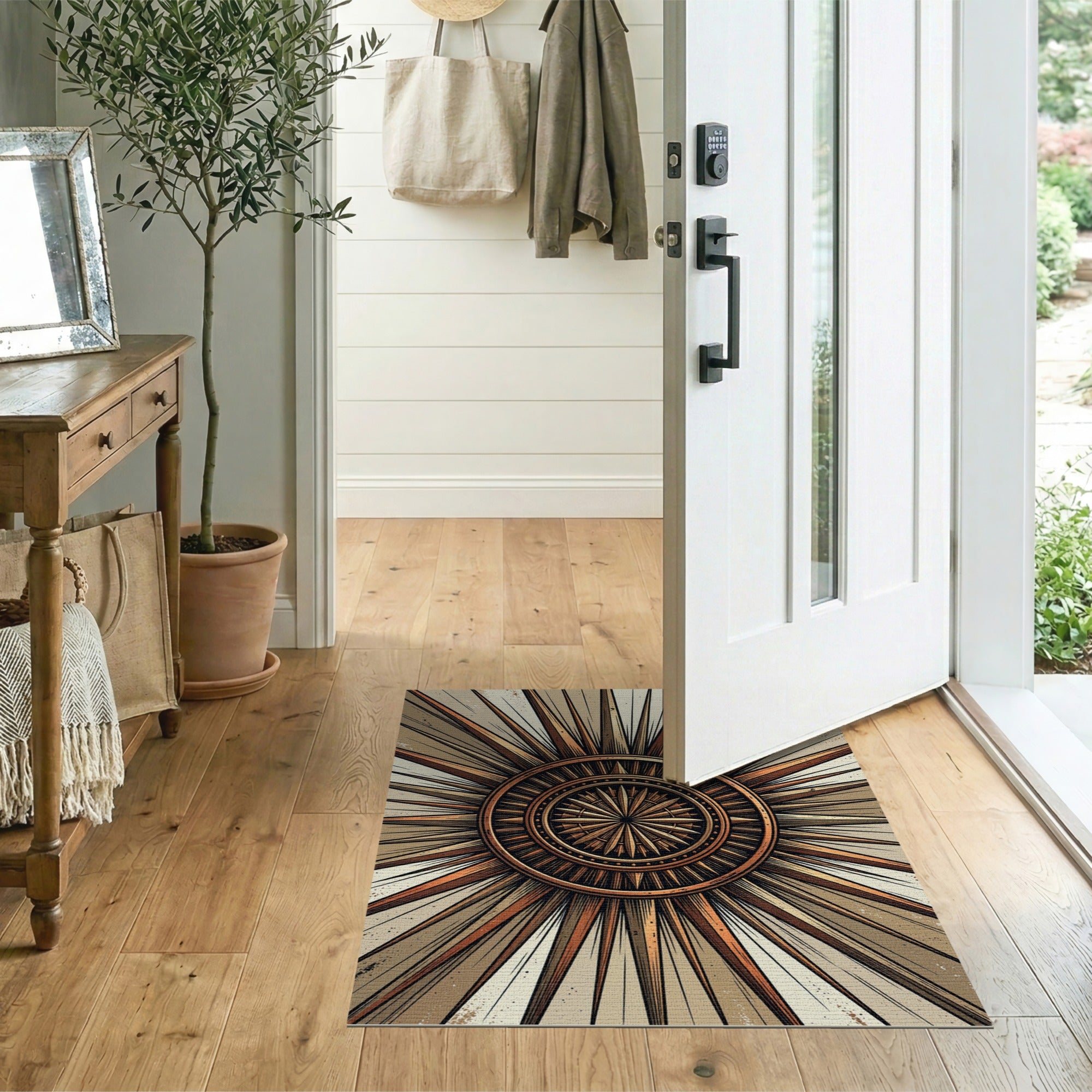 Sunburst Compass Distressed Area Rug