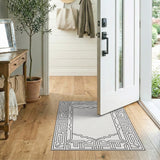 Intricate Geometric Frame Area Rug - Black White