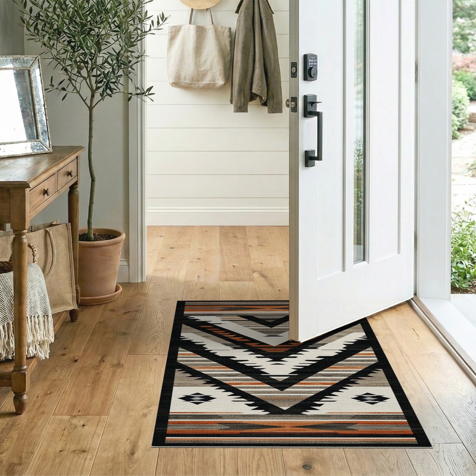 Southwestern Geometric Area Rug Black Grey Rust
