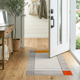 ODIKA Modern Geometric Washable Rug - Grey & Orange Color Block Low Pile Non-Slip Area Rug