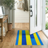 Vibrant Yellow Blue Vertical Stripe Area Rug