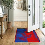 Geometric Abstract Face Area Rug in Blue Red