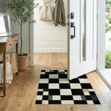 Black and White Distressed Black White Checkerboard Area Rug