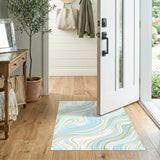 Blue Gold Swirl Abstract Area Rug