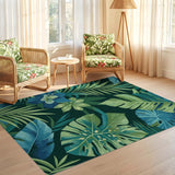 ODIKA Washable Tropical Leaf Area Rug - Low Pile Green Monstera Palm Non-Slip Carpet