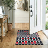 Modern Black Grey Red Checkered Area Rug