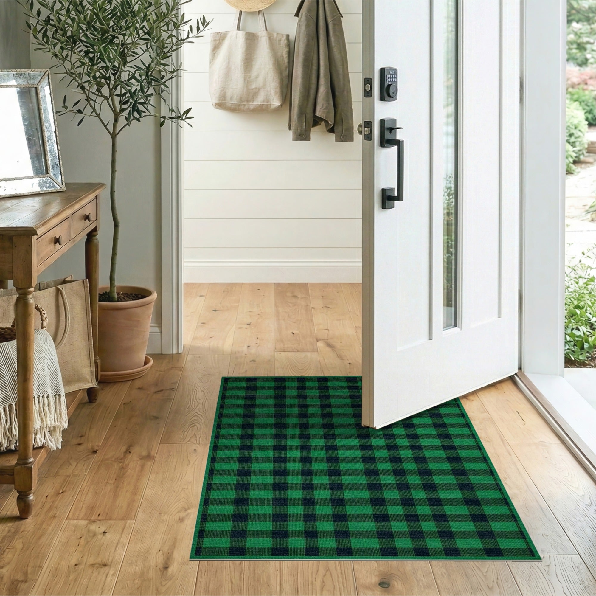 Classic Green Black Plaid Area Rug