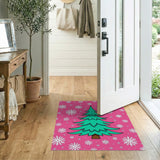 Festive Pink Christmas Tree Snowflake Rug