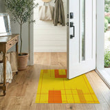 Vibrant Yellow Orange Geometric Grid Area Rug