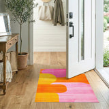 Vibrant Abstract Pink Orange Washable Area Rug