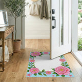 Pink Camellia Floral Border Area Rug