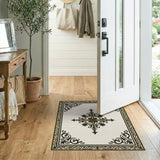 Beige and Neutral Ornate Ivory Medallion Area Rug