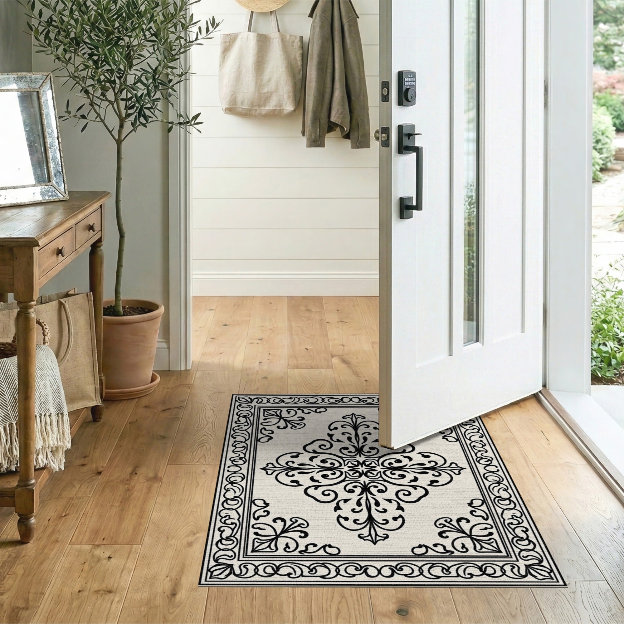 ODIKA Washable Vintage Damask Medallion Area Rug - Non-Slip Low Pile