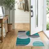 Blue and Teal Geometric Modern Teal Grey Abstract Geometric Area Rug