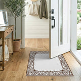 Ornate Bronze Floral Frame Area Rug