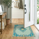 Blue and Teal Ornate Teal Medallion Area Rug