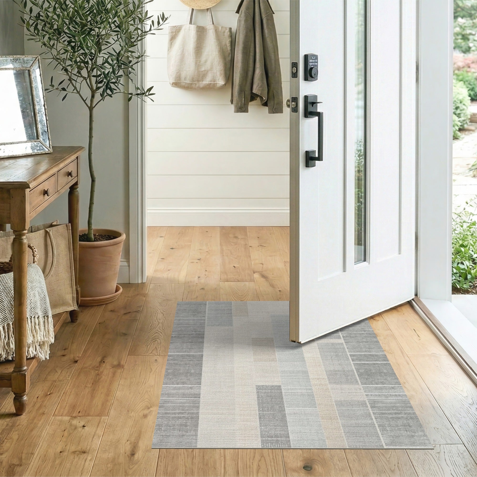 Distressed Grey Patchwork Area Rug