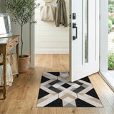 ODIKA Washable Geometric Area Rug - Modern Black & Cream Low Pile Non-Slip Carpet