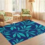 ODIKA Washable Tropical Leaf Navy & Teal Area Rug, Low Pile Non-Slip