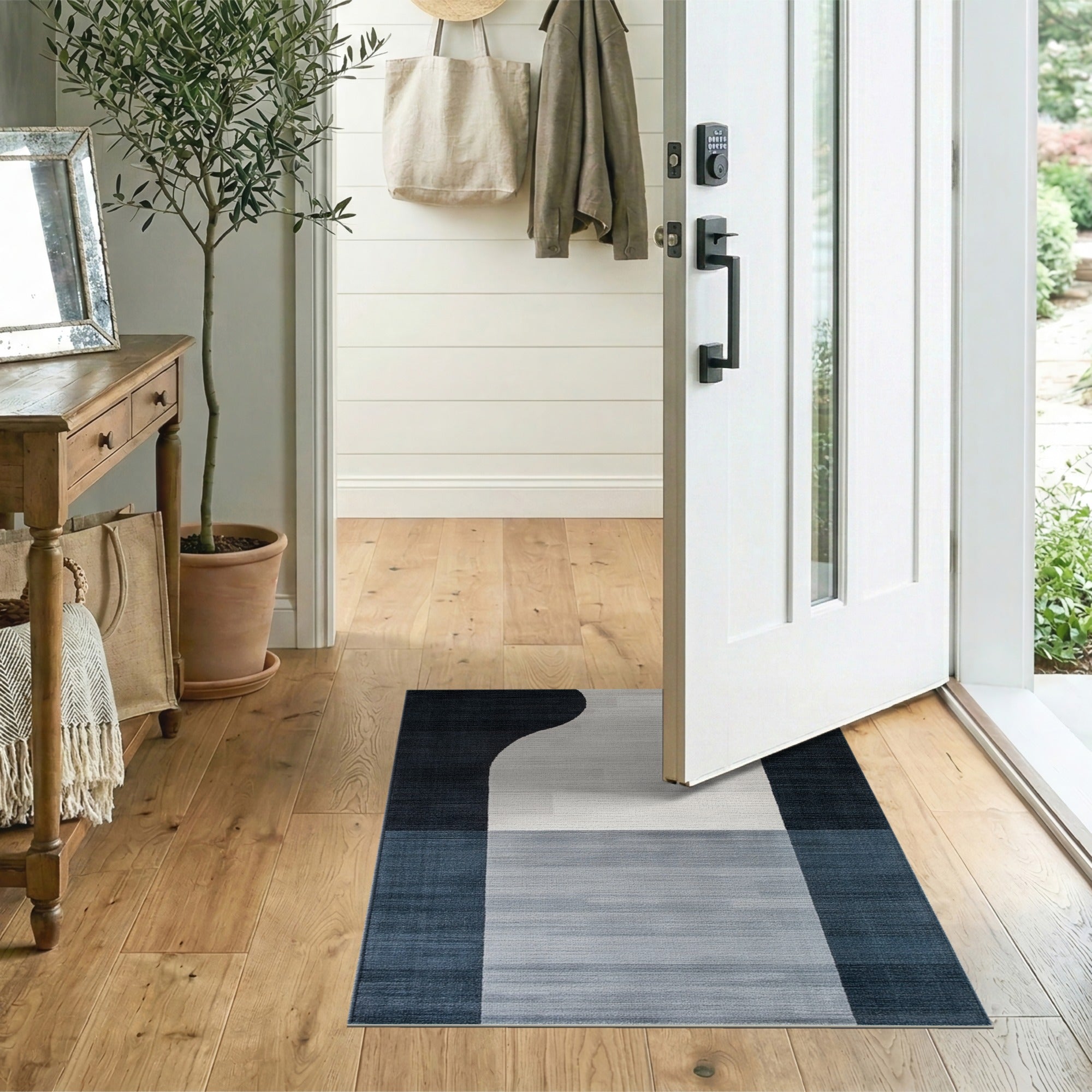 Modern Curved Abstract Black White Area Rug