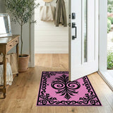 Ornate Pink Floral Scrollwork Area Rug