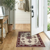 Ornate Ivory and Maroon Traditional Persian Rug
