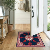 Navy Blue Persian Floral Area Rug with Red Accents