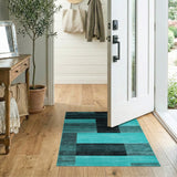 Teal and Black Geometric Block Area Rug