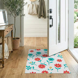 Multi-color and Patterns Vibrant Red Teal Daisy Floral Area Rug