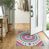 Boho Chic Multi-color and Patterns Vibrant Pink Teal Mandala Boho Area Rug