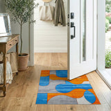 Abstract Geometric Orange Blue Grey Area Rug