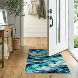 Abstract Area Blue and Teal Teal Ocean Waves Abstract Area Rug