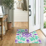 Teal Purple Floral Leaf Swirl Area Rug
