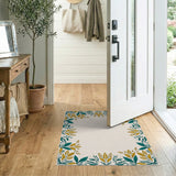 Teal and Gold Foliage Border Area Rug