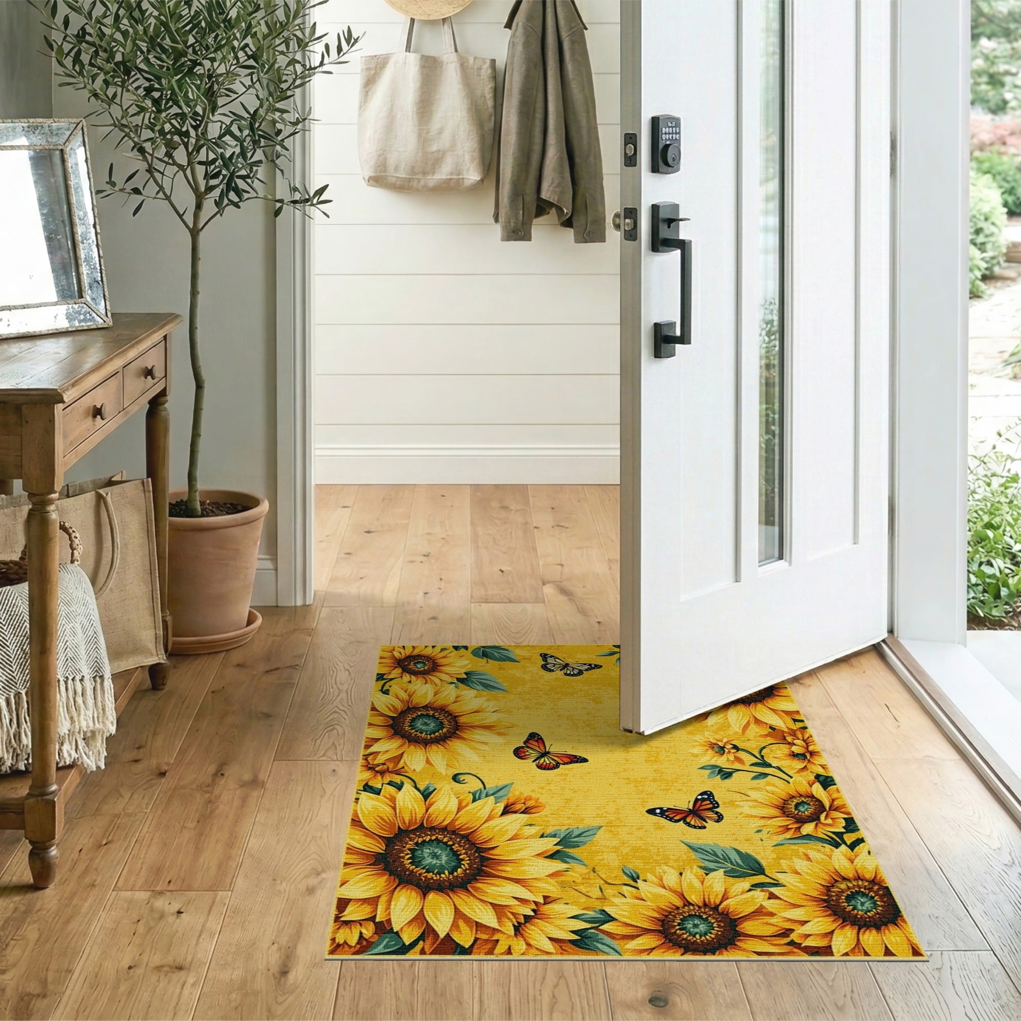 ODIKA Sunflower Vintage Yellow Washable Area Rug - Low Pile Non-Slip Carpet