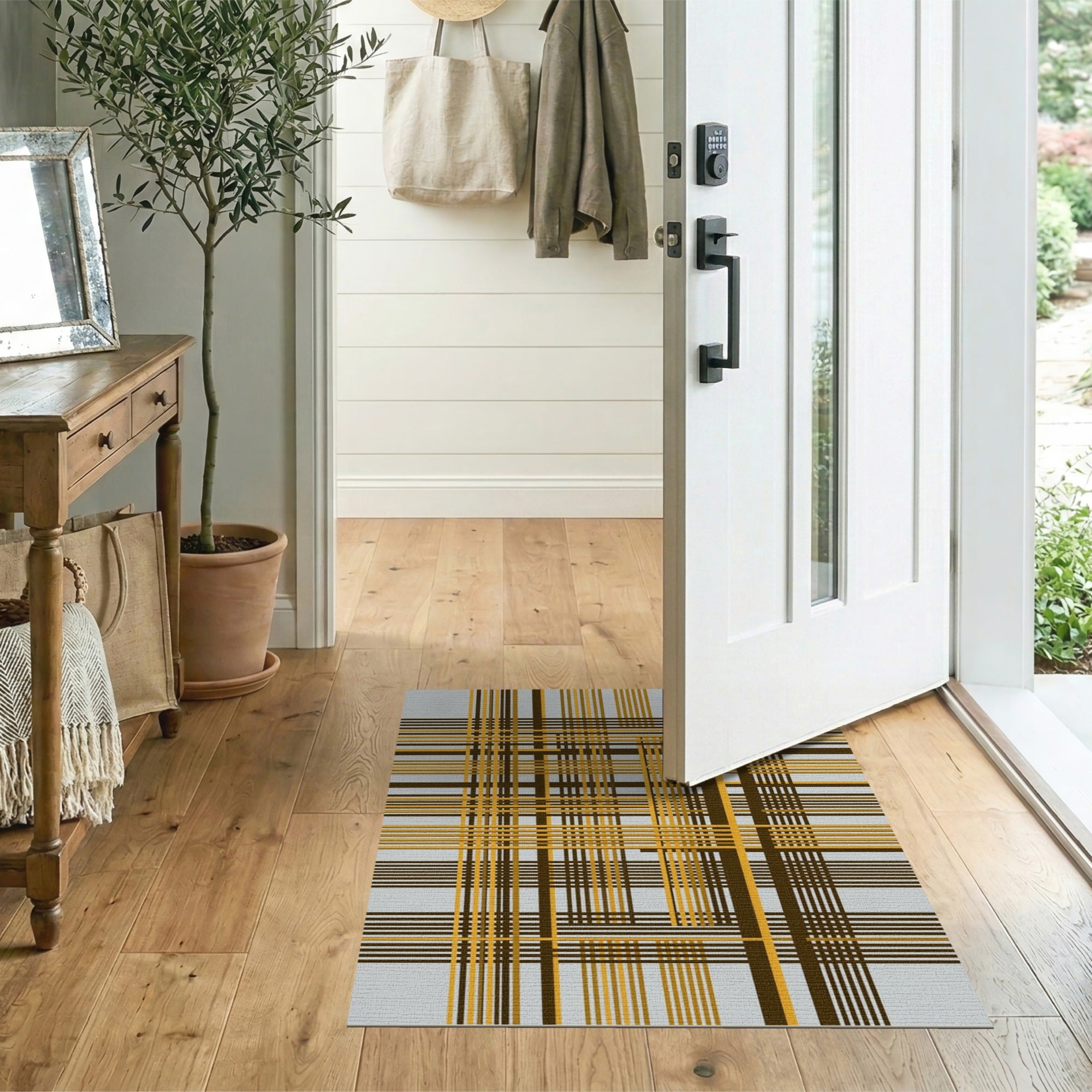 Bold Yellow Brown Plaid Geometric Area Rug