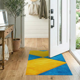 Plush Yellow Blue Checkerboard Area Rug