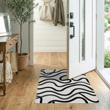 Black and White Abstract Area Wavy Black Lines Abstract Area Rug