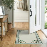Cream Area Rug with Green Leaf Berry Border