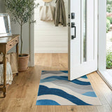 Blue Teal Abstract Wave Area Rug